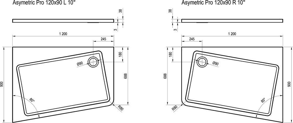 Поддон для душа Asymetric Pro 10°