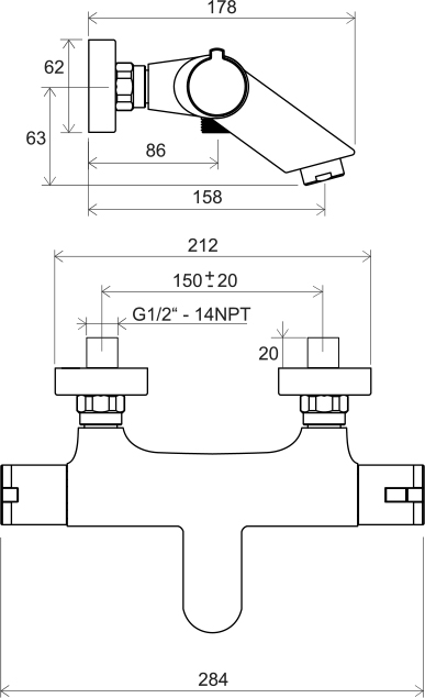 Настенный термостатический смеситель TE 022.00/150