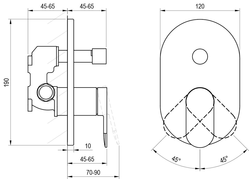 Смеситель скрытого монтажа CR II 065 (2 вывода)