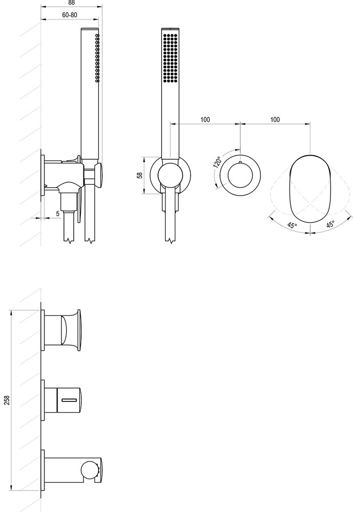 Смеситель скрытого монтажа SG 065 O2 S (2 вывода)