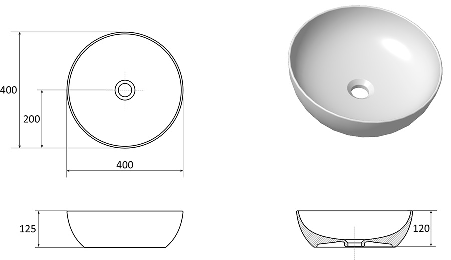 Керамический умывальник UNI 400 B SLIM